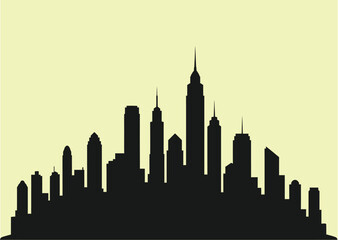 Fototapeta premium City skyline silhouette at sunset with urban skyscrapers and modern buildings illustration