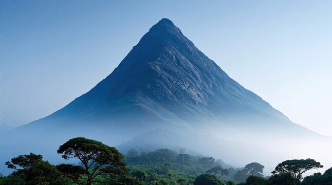 Dramatic mountainscape shrouded in ethereal mist