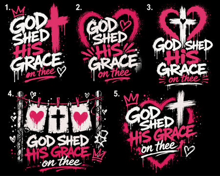 Christian Graffiti Typography Design with Cross Heart and &ldquo;God Shed His Grace on Thee&rdquo; Quote on Black Background