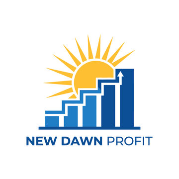 A logo featuring a rising yellow sun over a blue bar chart showing an upward trend and growth, with the text 'NEW DAWN PROFIT' below.