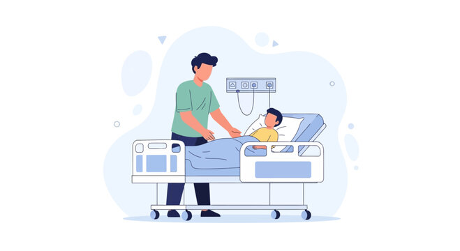 Father Tends to Child in Hospital Bed with Medical Monitor - Warm Family Care
