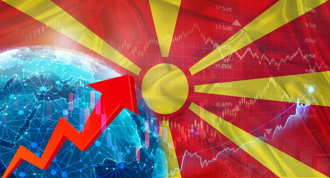Global financial growth with North Macedonia flag. Financial growth with North Macedonia flag on economic background