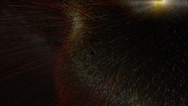 Sun to Earth coronal mass ejection. 
Solar radiation. Magnetic field of Earth. Sunny wind