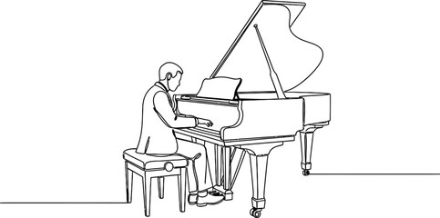 Man Playing Grand Piano - Minimalist Line Art Illustration © dinny