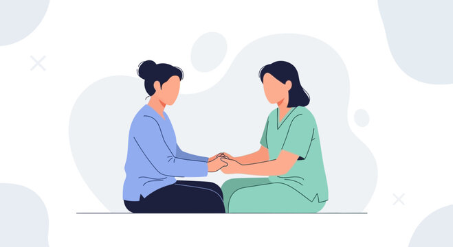 Empathetic Connection: Holding Hands, Caregiver Supporting Patient