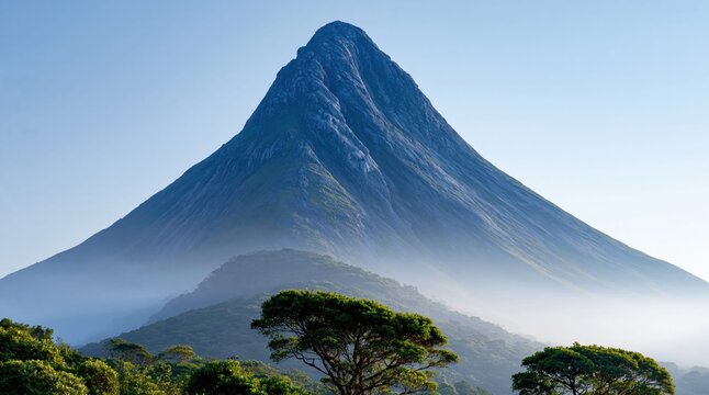 Dramatic mountainscape shrouded in ethereal mist