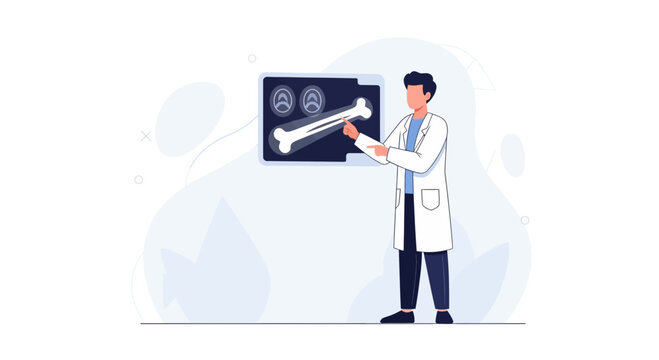 Doctor with X-ray scan shows bone anatomy on screen