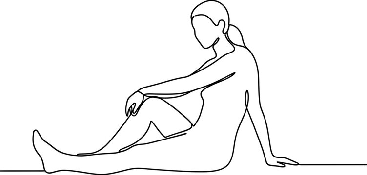 Single line drawing of a woman sitting, minimalist, elegant, repose, relaxed pose