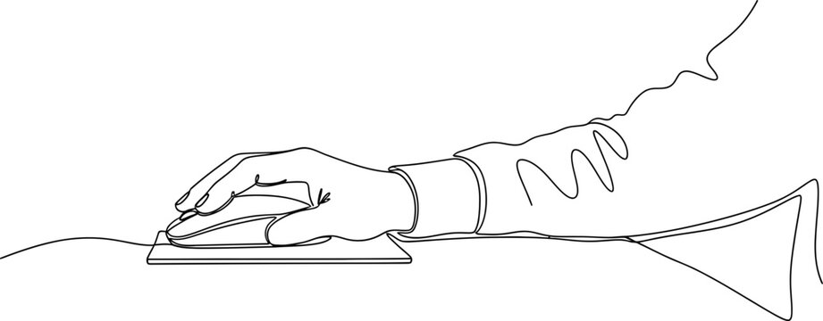 Minimalist Line Art: Hand Operating Computer Mouse on Desk