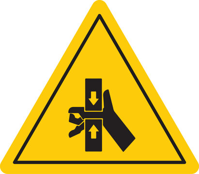 pinch point warning sign yellow hazard symbol industrial safety caution icon vector design