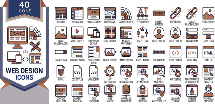 Extensive collection of modern flat design icons for web development, user interface, programming, and digital solutions, ideal for website creation and application projects