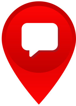 Red map pin with white chatbox icon for support centers and social spots