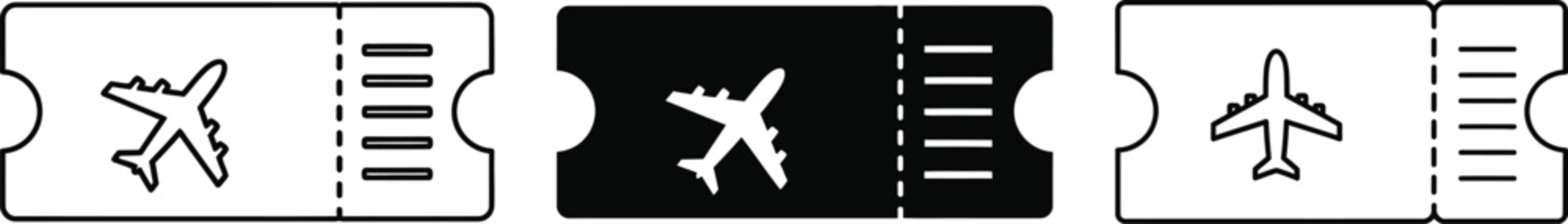 Airplane ticket stubs with an airplane design on a white background