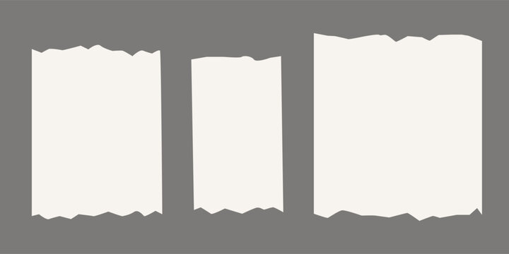 Paper frame set with jagged edges. Beige square and rectangle torn paper sheet collection. Ripped page template background for poster  text box  banner  collage  sticker. Vector craft backdrops