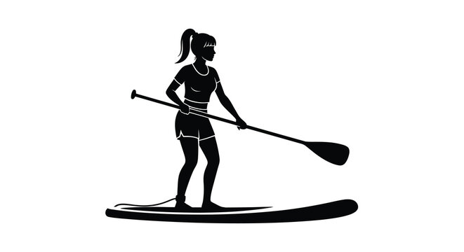 Silhouette of a woman paddleboarding sport recreation and active lifestyle illustration