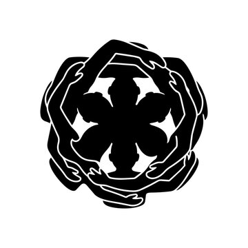 Black and white geometric mon mon family crest symbol design isolated on transparent background, Vector