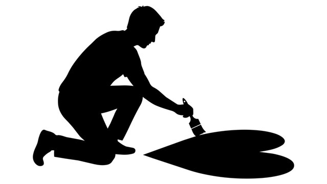 Person kneeling and hammering a surfboard shape on wood isolated on transparent background, Vector