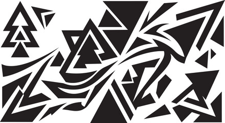 Obraz premium Black and white geometric graffiti style abstract art design isolated on transparent background, Vector