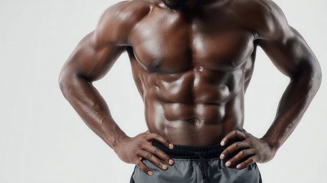 Muscular Black Man With Ripped Abs and Defined Biceps Posing Confidently