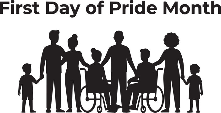 Diverse family celebrating first day of pride month together isolated on transparent background, Vector