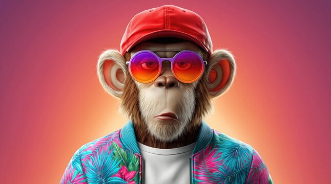 Trendy primate character with vibrant style
