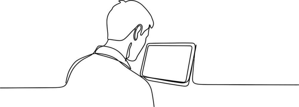 Minimalist Line Art: Person Working on Tablet, Back View