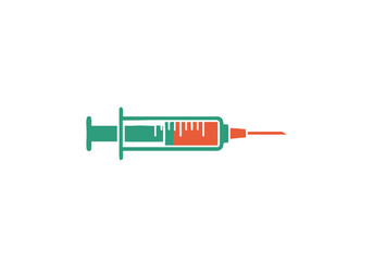 Obraz premium Medical Syringe Icon with Needle and Vaccine Fluid, Flat Vector Illustration Isolated on White