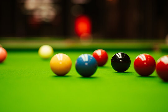 Snooker table with balls