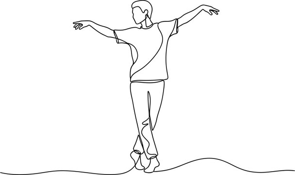 Continuous Line Drawing of a Male Ballet Dancer Performing a Graceful Pose