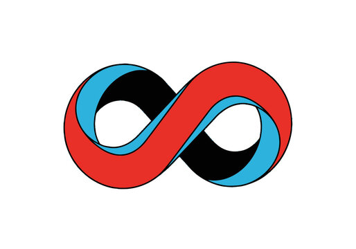 Red and Blue Infinity Symbol Illustration - Twisted Mobius Loop Vector Design for Eternity Concept