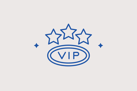 VIP stars emblem line icon for exclusive event access and celebrity status. Glamorous vector illustration for red carpet gala invitations and luxury service branding.