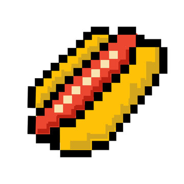  pixel hot dog fast food retro 8-bit video game art. 