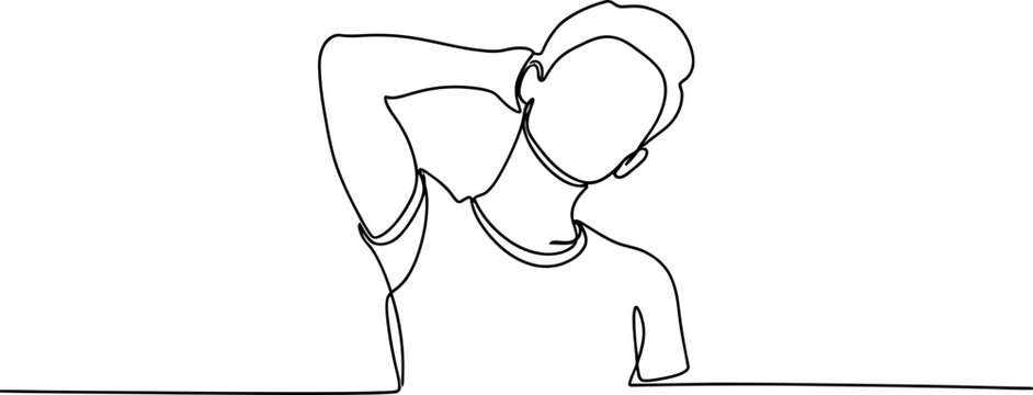 Man scratching head, one line drawing, minimalist, white background