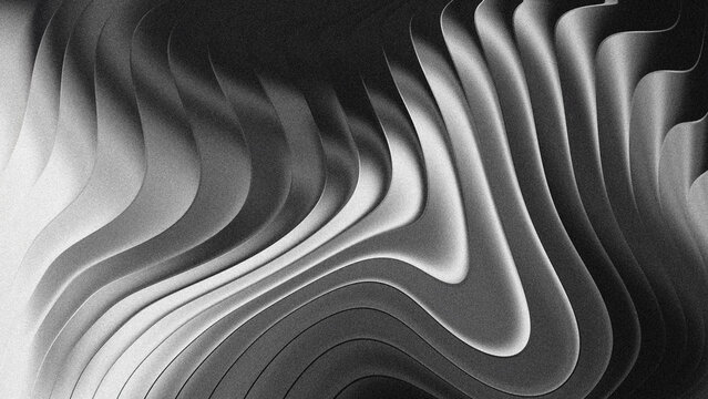 Abstract Black and White Curved Lines Background with Grainy Texture	