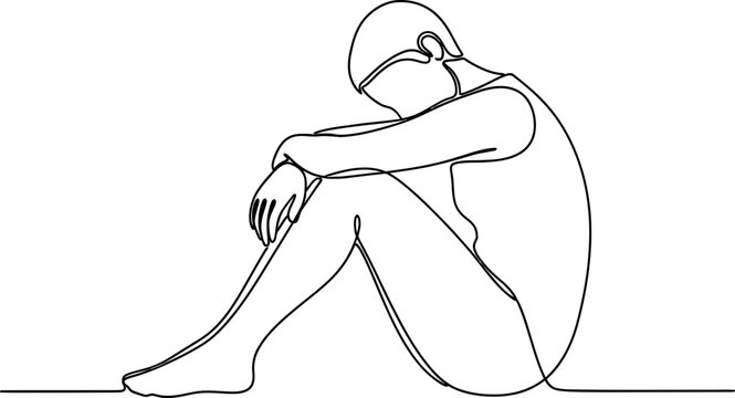 Sad Person One Line Drawing