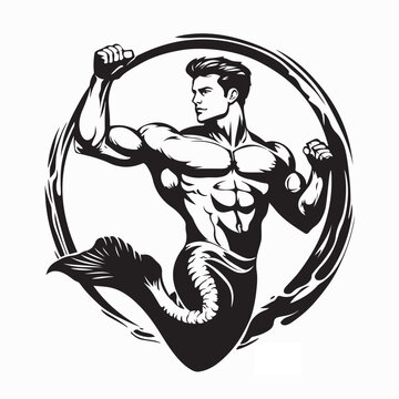 Strong Handsome Merman Male Character Vector Illustration