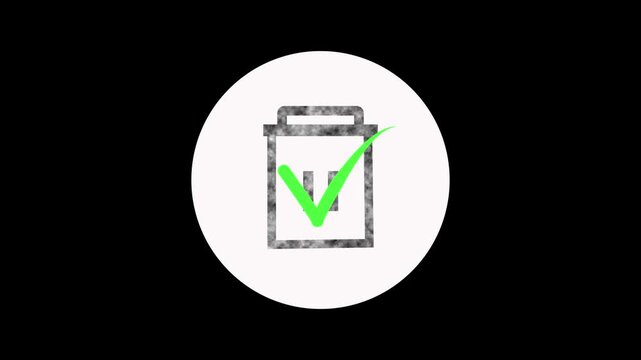 Trash can icon appears in a green circle. This trash can icon represents a safe data removal process. Trash can icon animation for clean up and system tools.
