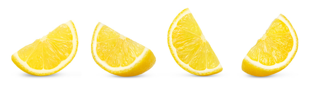 Lemon yellow slice set. Citrus fruit lemon slices isolated on white background.