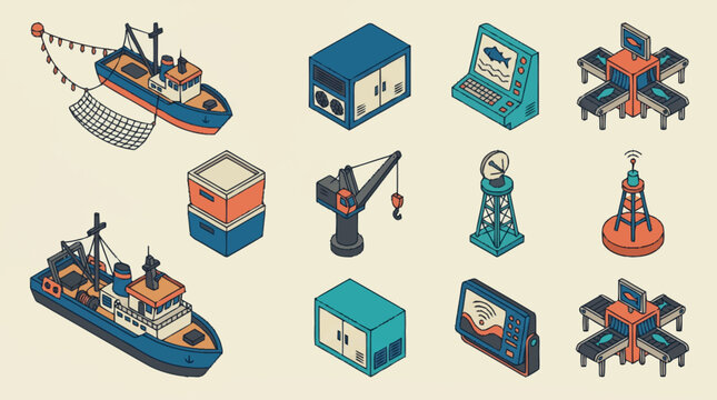 Industrial and maritime icons set.