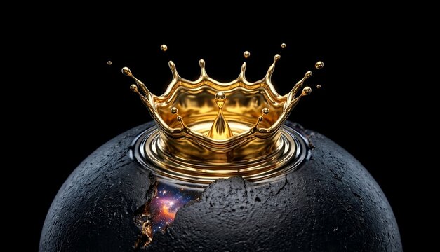 Liquid gold crown splash on matte black tar surface misso flow v60