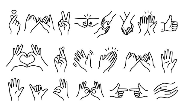 Hand drawn friendship gesture doodle icons collection with outline clipart vector illustration