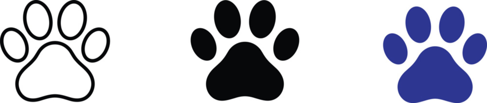 Animal paw print foot step vector icon set for pet shop branding