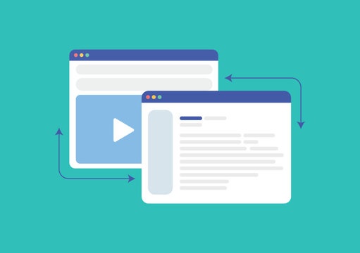 Website Content Transfer and Media Sharing Interface Vector Illustration