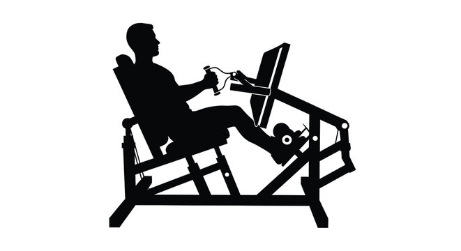 Gym equipment silhouette man using hack squat machine for leg day workout