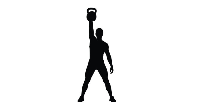 Kettlebell exercise silhouette man performing overhead press strength training