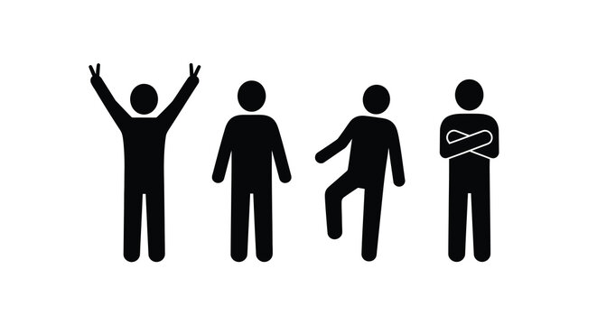 Stick figure silhouette series celebrating standing striding and assertive poses