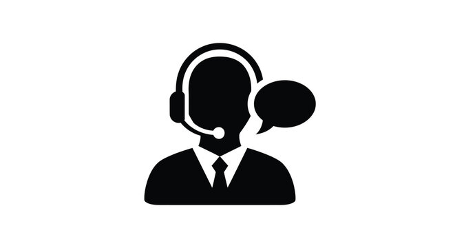 Customer service representative silhouette icon with headset and speech bubble