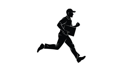 Obraz premium Running delivery man silhouette fast package service and express courier concept