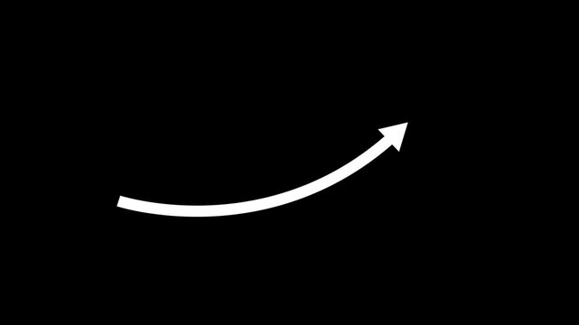 White arrow rising transparent channel,Arrow icon animation on black background.Abstract arrow growth chart of economy icon animated down to up arrow animation.