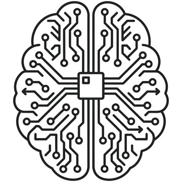Human brain circuit board icon for digital intelligence and technology